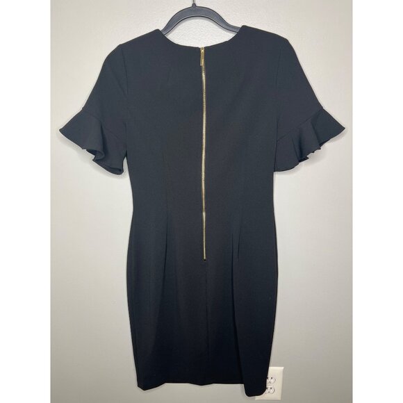 Calvin Klein Womens Black Crepe Ruffle Sleeve Sheath Dress  Size 8 - Picture 10 of 15